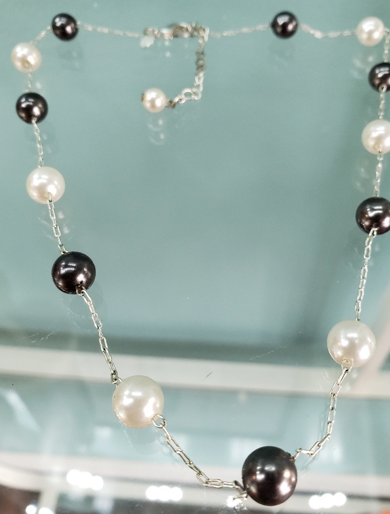 Black/white pearl sterling silver necklace 4/20$ - Picture 1 of 3